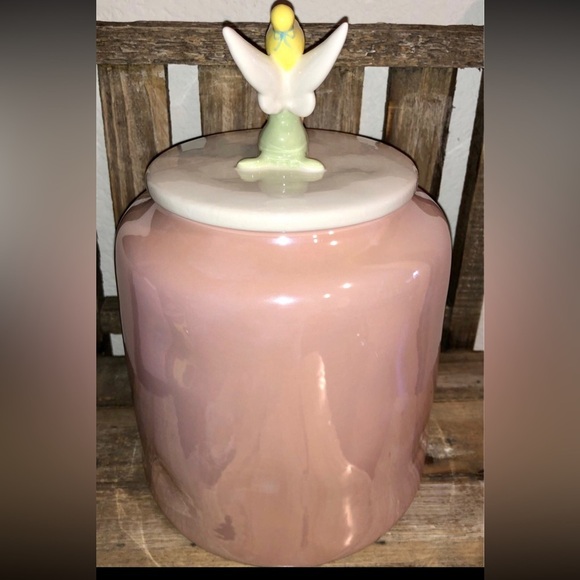 New Rae Dunn Disney Tinkerbell Cookie Jar Pink Iridescent Color- Ceramic Jar - Picture 7 of 9